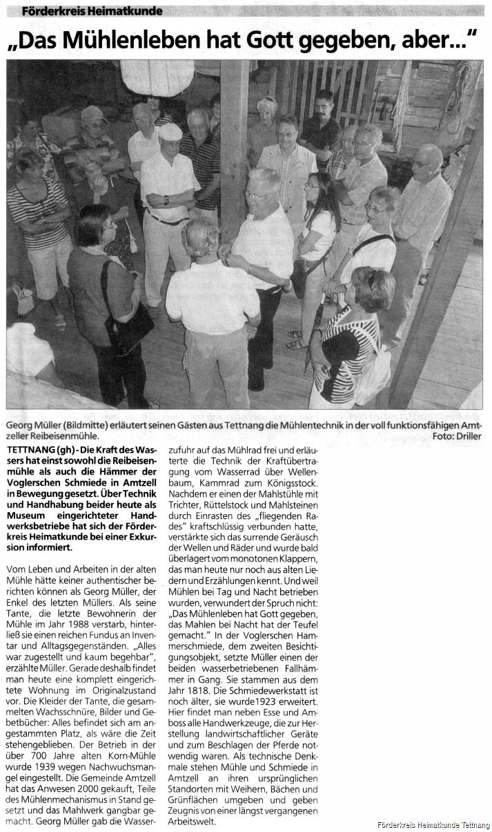 Pressebericht 10.07.2009 |  „Das Mühlenleben hat Gott gegeben, aber…“